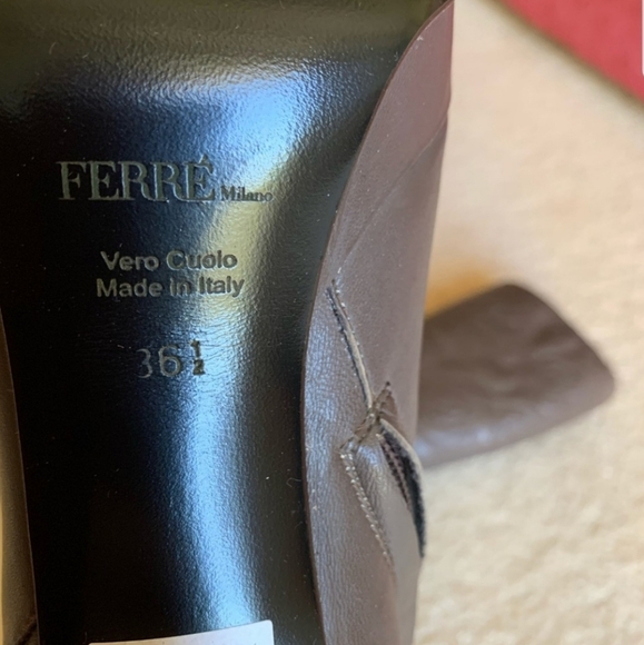 Made in Italy Ferre leather brown platform boots 6 - Picture 8 of 8